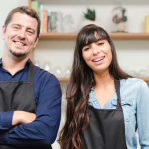 Small business owner reviewing financial records